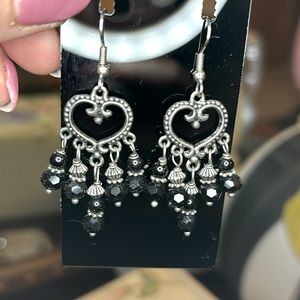 Bronze Heart Black Dangle Earrings